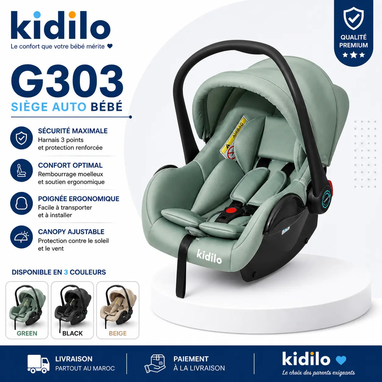 Siège Auto Bébé Kidilo G303