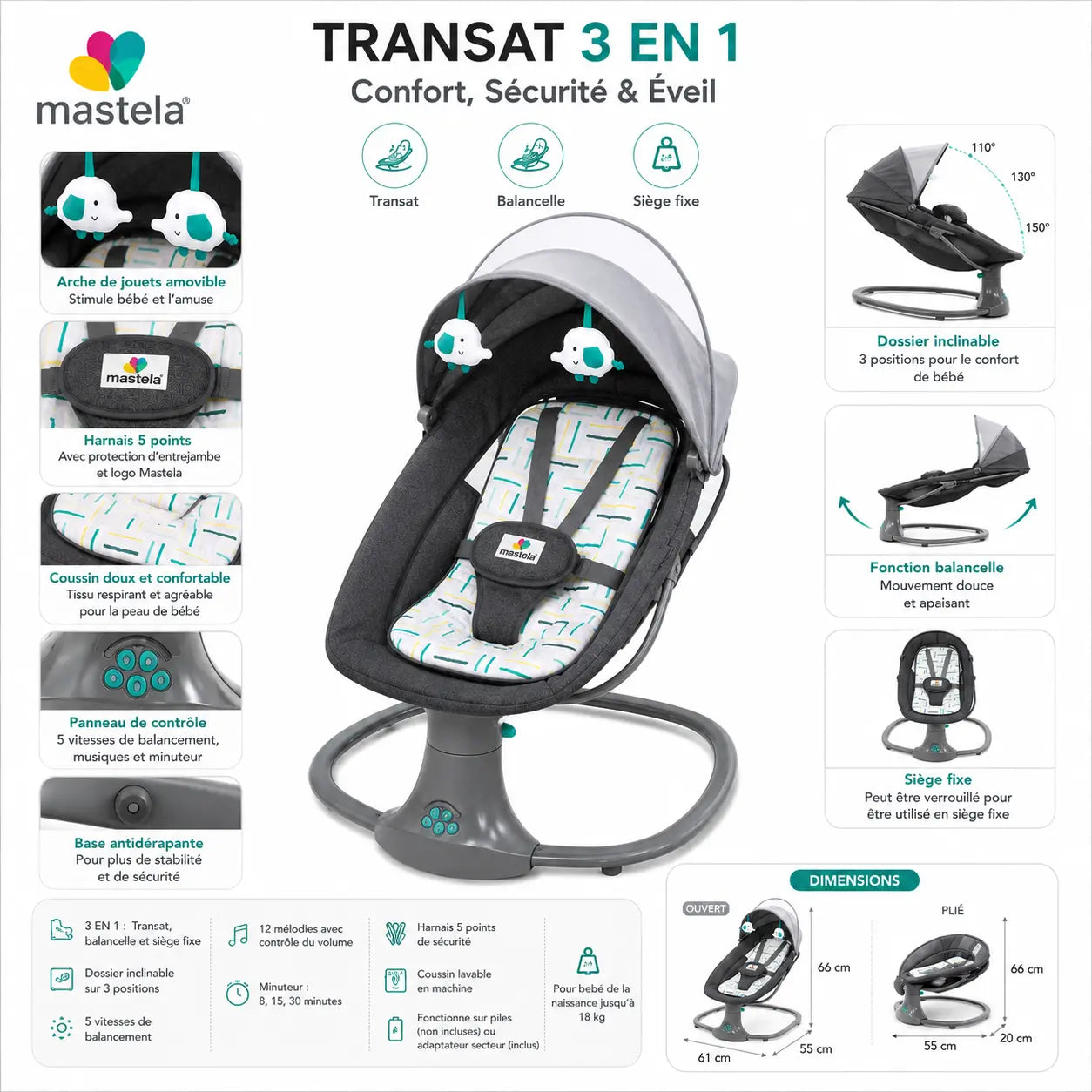Transat Bébé Mastela 3 en 1
